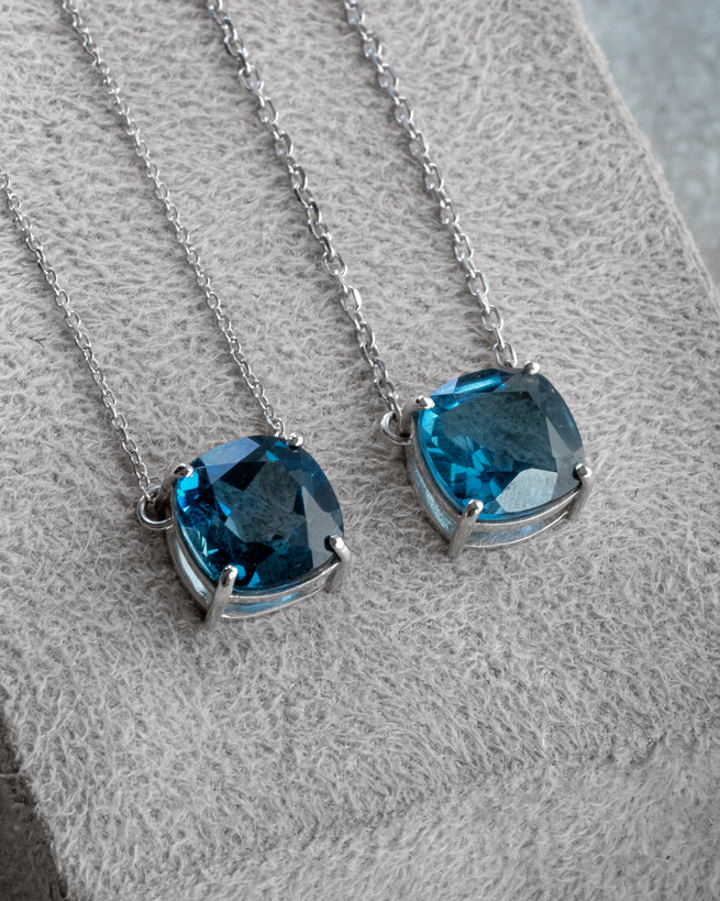 London Blue Topaz Cushion + 2 Diamonds Necklace – view 7