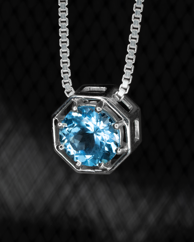 Octagonal Sky Blue Topaz Necklace – view 2