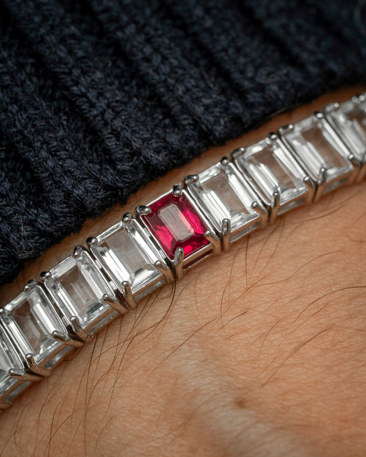 Ruby + White Topaz Rectangular Tennis Bracelet 4x6mm – view 6