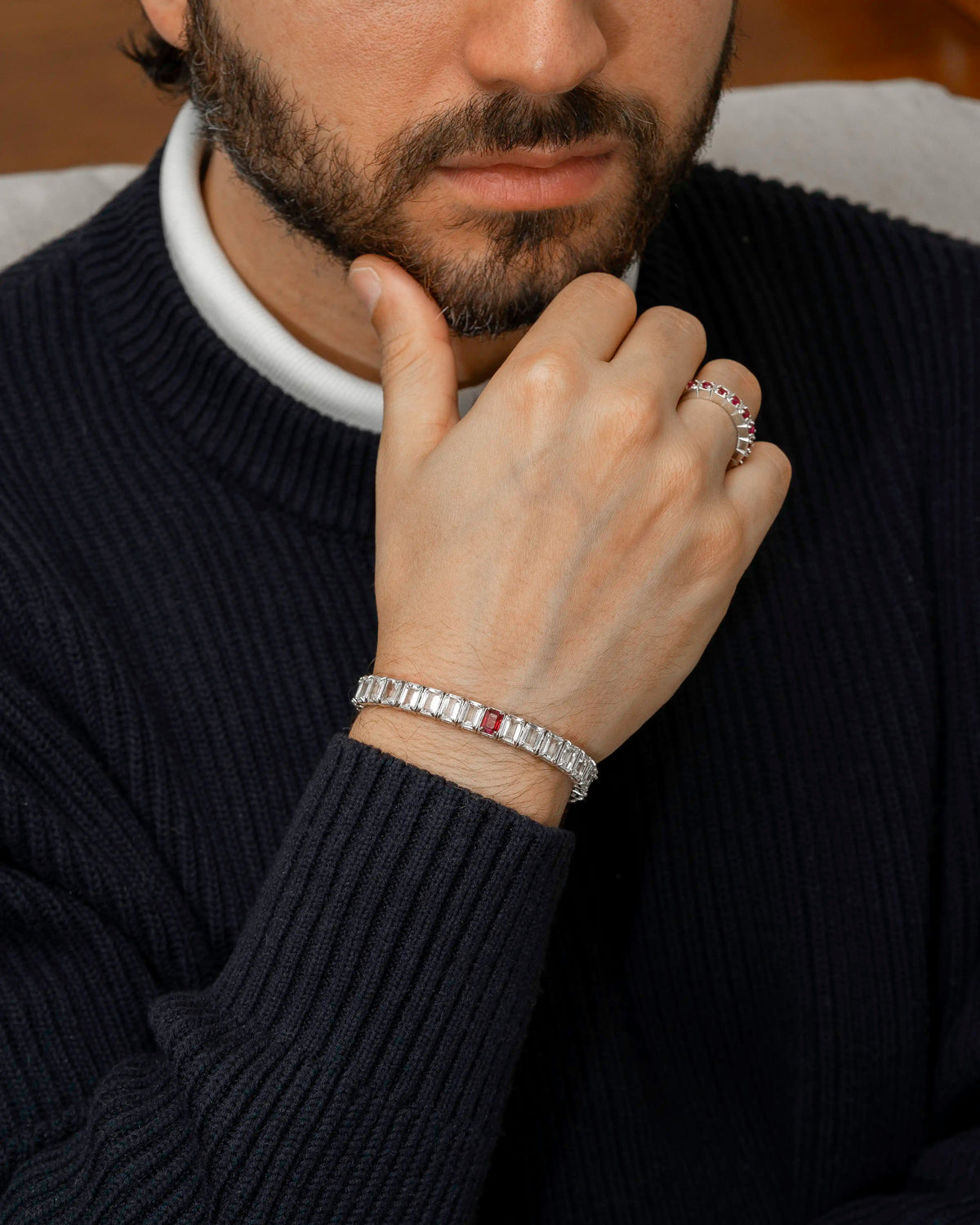 Ruby + White Topaz Rectangular Tennis Bracelet 4x6mm – view 5