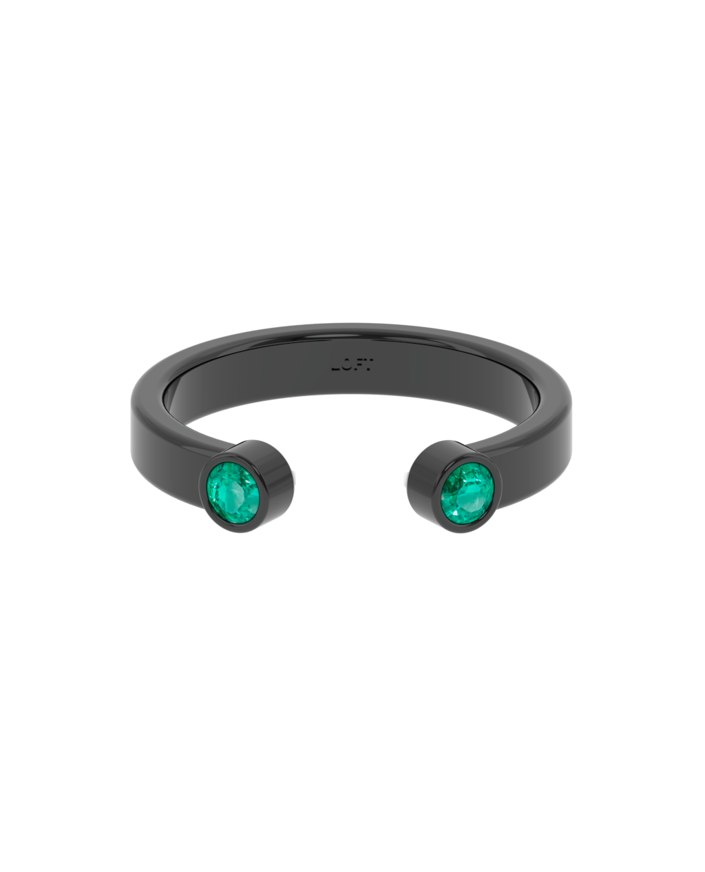 Duo Ring – Emerald in black rhodium-plated silver
