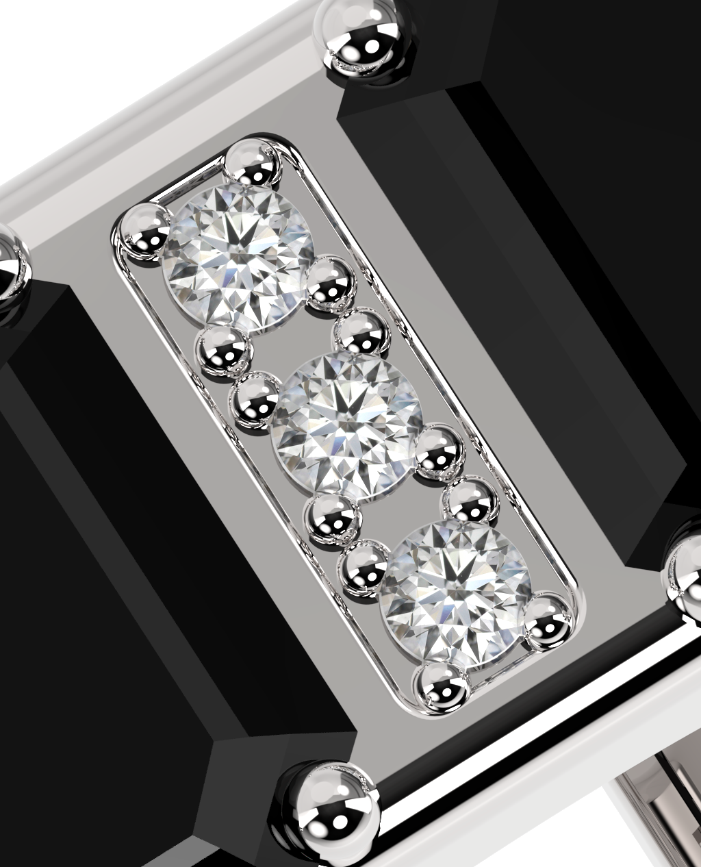 Double Ring – Onyx + 3 Diamonds – close-up detail