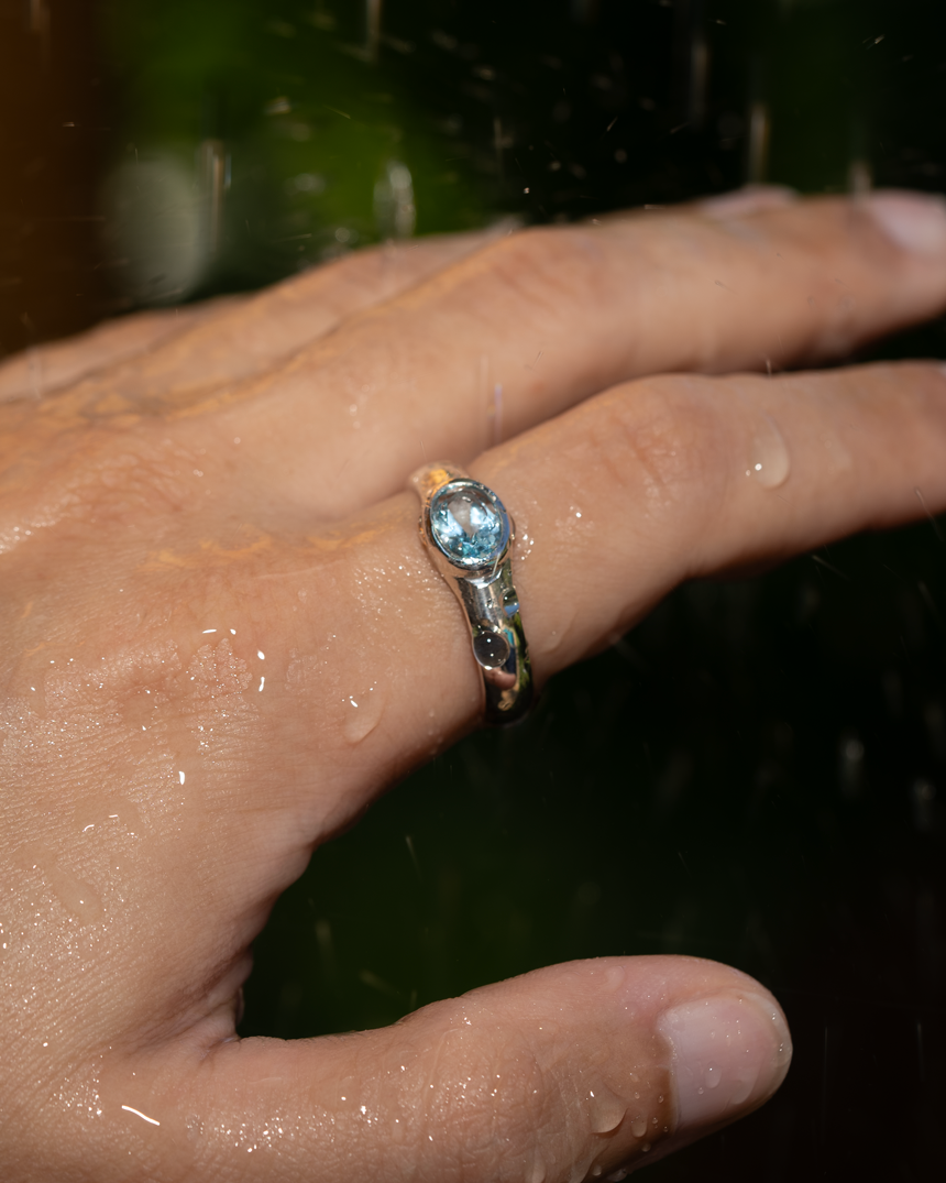 Deep Ring – Sky Blue Topaz – worn by a model – view 6