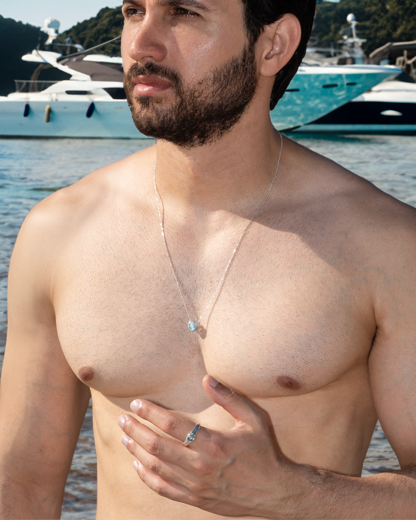 Deep Ring – Sky Blue Topaz – worn by a model – view 5