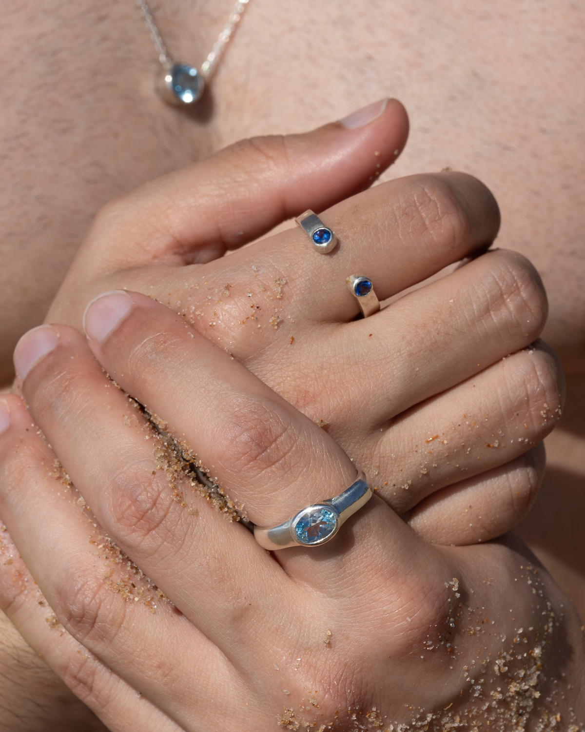 Deep Ring – Sky Blue Topaz – worn by a model