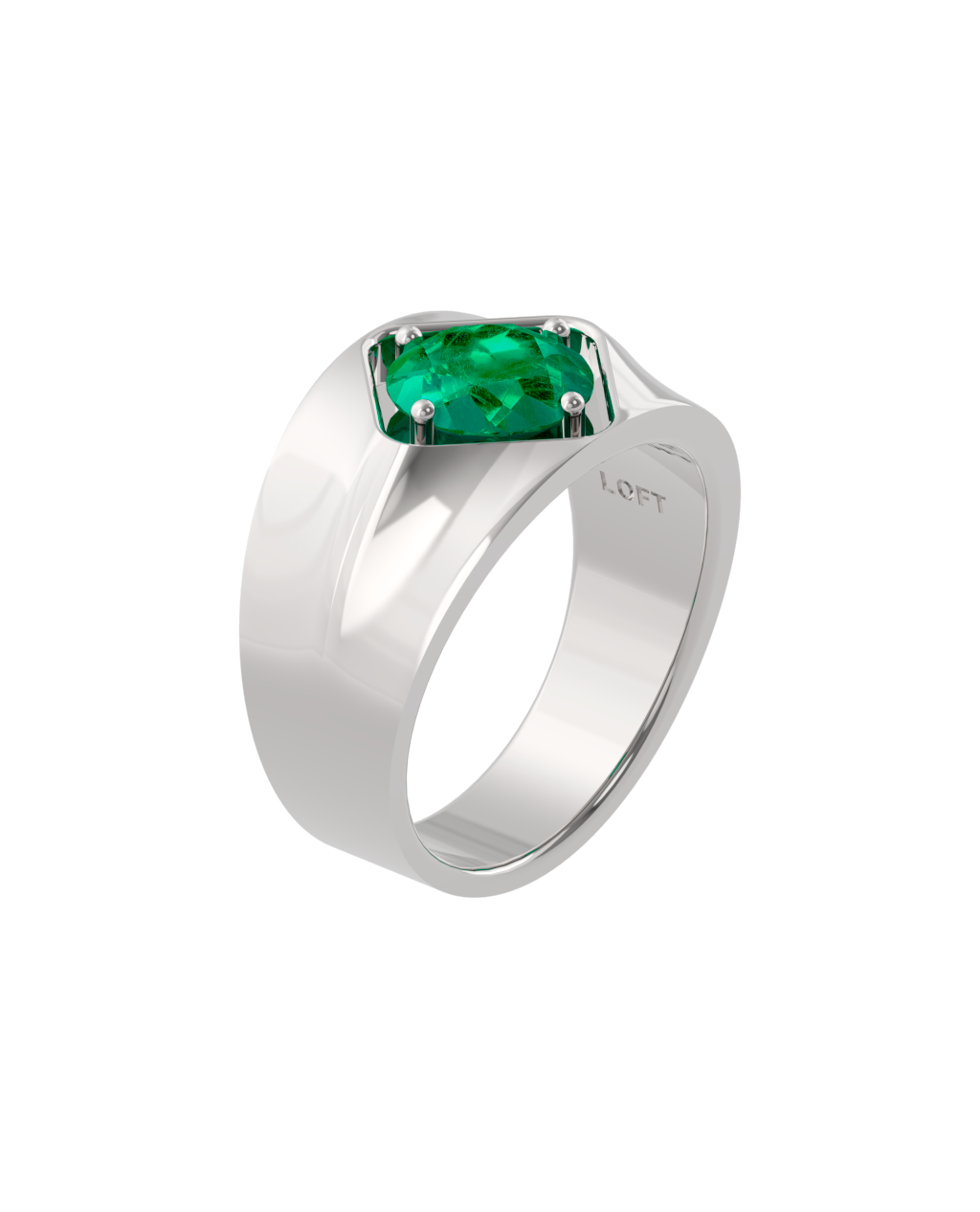 Dubai Ring – Emerald in a white finish (sterling silver or 18k white gold)