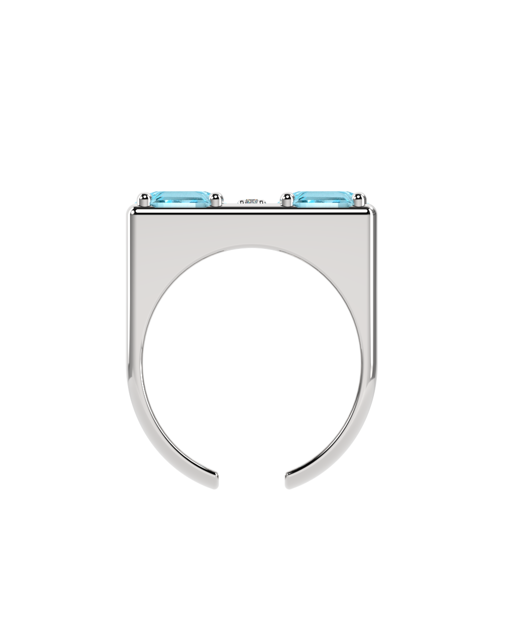 Double Ring – Sky Blue Topaz + 3 Diamonds – side view