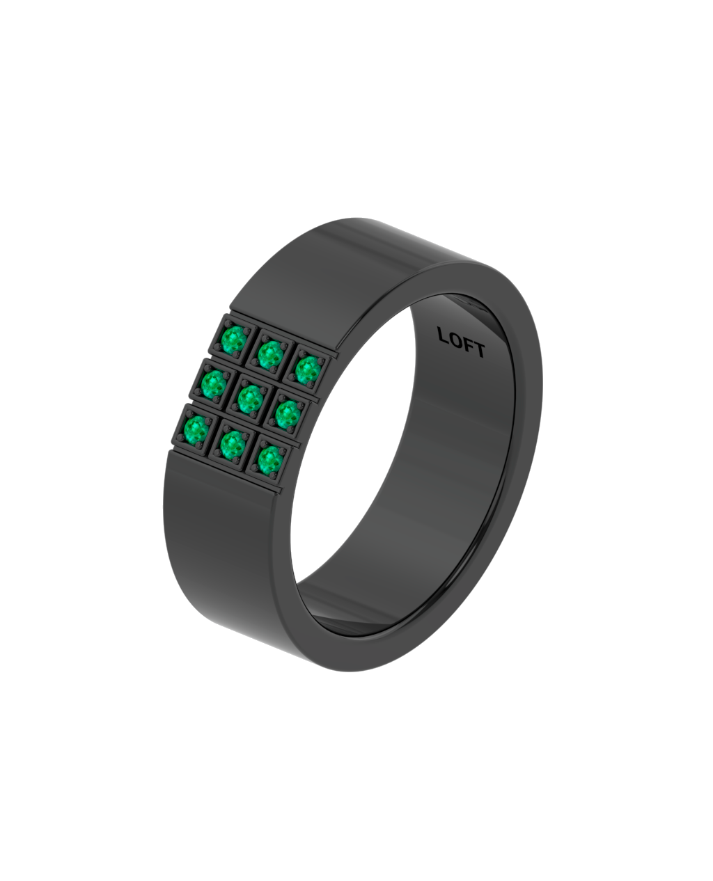 Neuf Ring – Emerald in black rhodium-plated silver