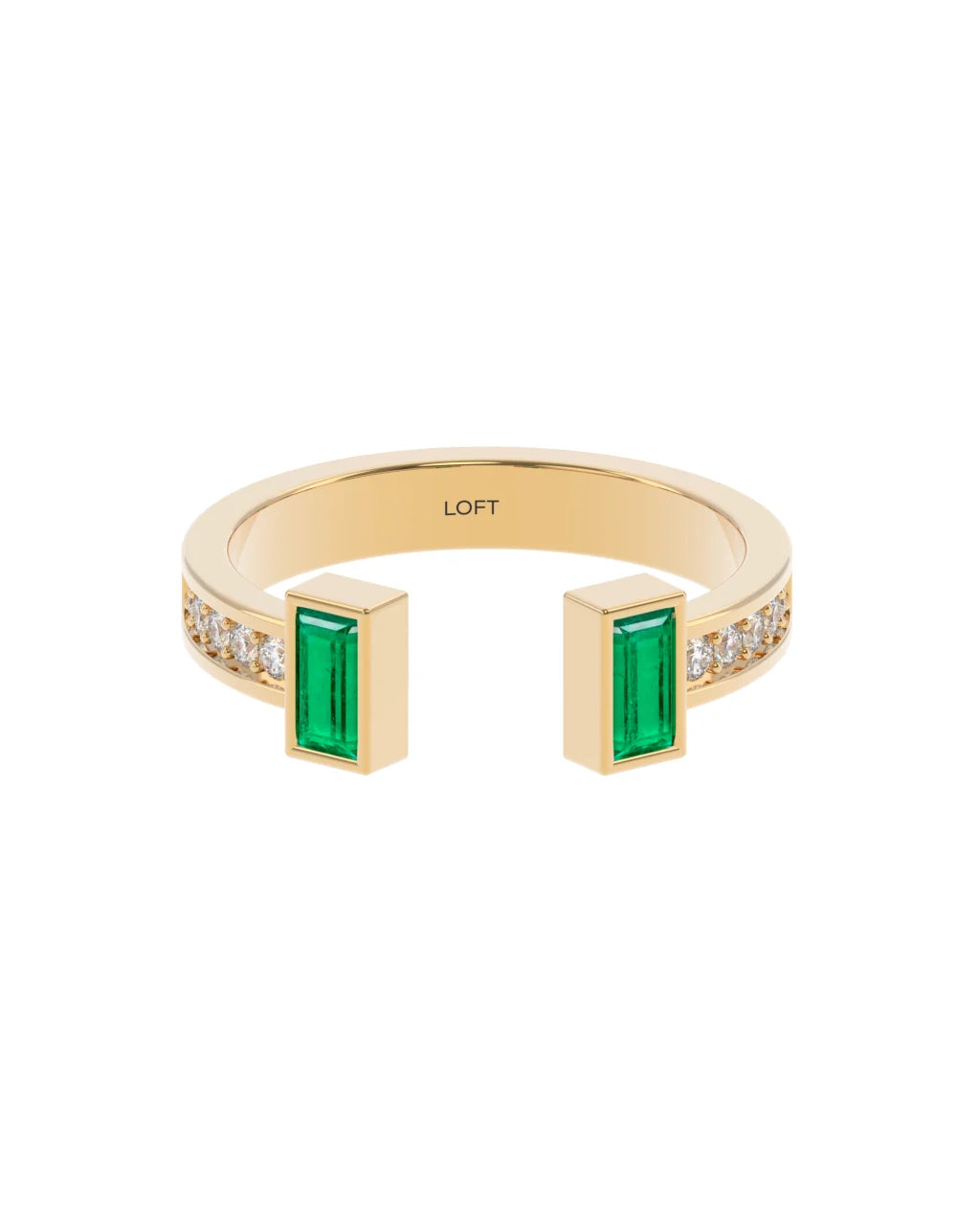 Ritz Ring – Emerald + Diamonds in yellow gold-plated silver or 18k gold