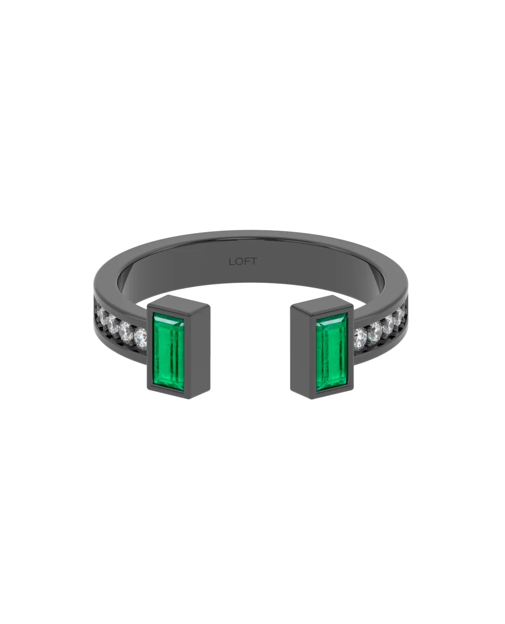 Ritz Ring – Emerald + Diamonds in black rhodium-plated silver