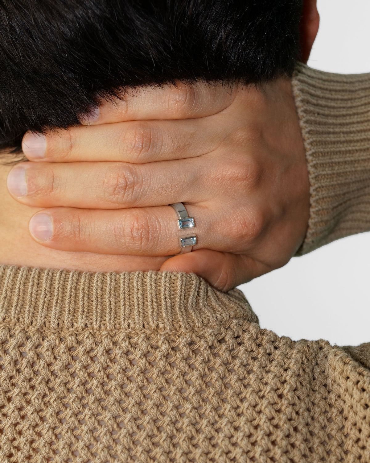 Ritz Ring – Sky Blue Topaz – worn by a model