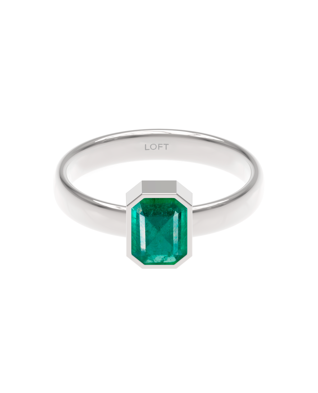 Milano Ring – Emerald in a white finish (sterling silver or 18k white gold)