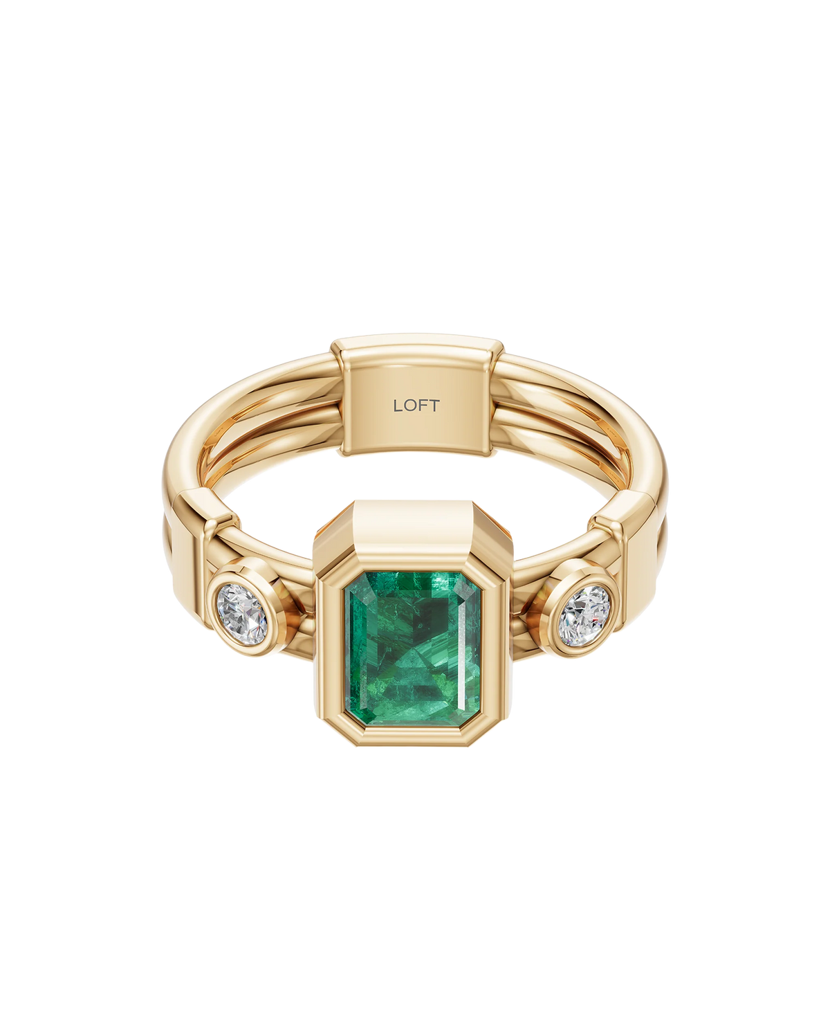 Tokyo 東京 Ring – Emerald + Diamonds in yellow gold-plated silver or 18k gold
