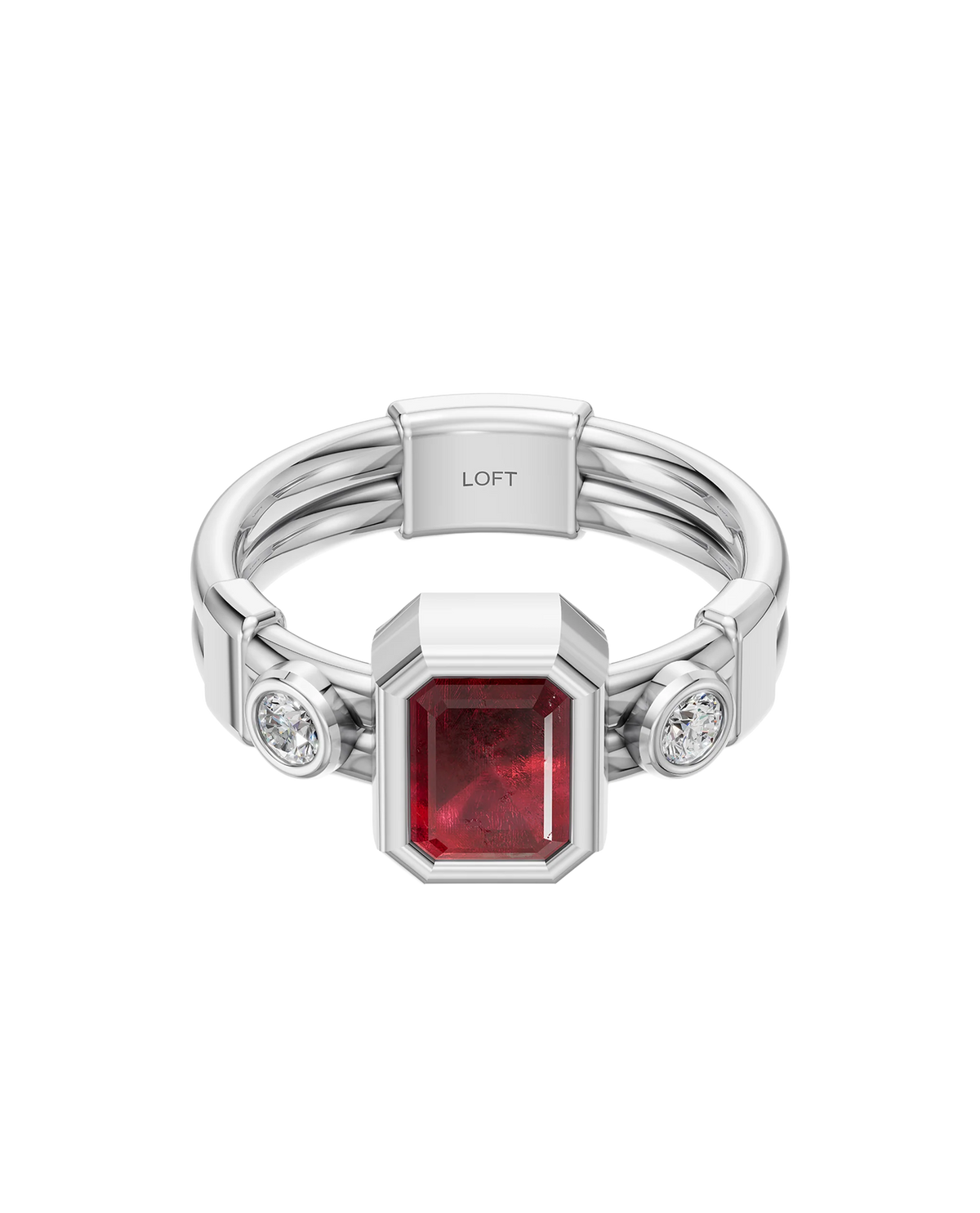 Tokyo 東京 Ring – Ruby + Diamonds in a white finish (sterling silver or 18k white gold)