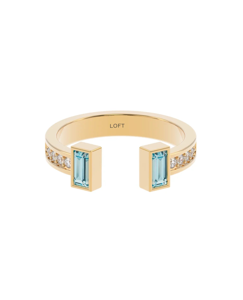 Ritz Ring – Sky Blue Topaz + Diamonds in yellow gold-plated silver or 18k gold
