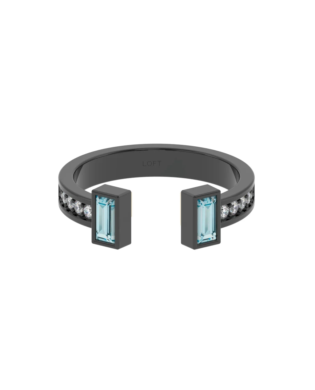 Ritz Ring – Sky Blue Topaz + Diamonds in black rhodium-plated silver