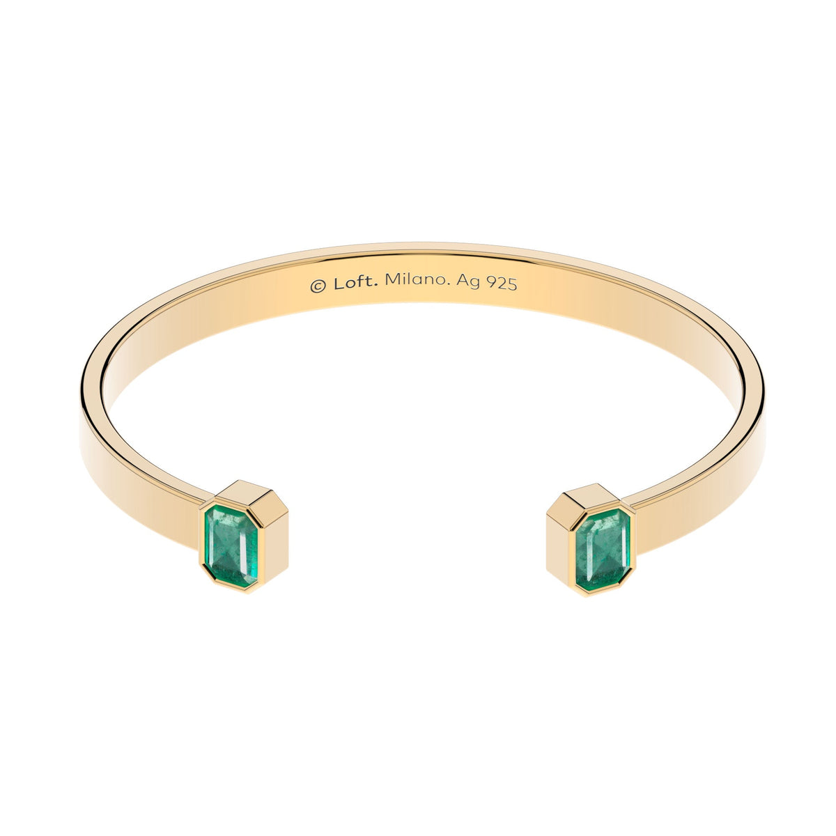 Milano Cuff Bracelet – Emerald in yellow gold-plated silver or 18k gold