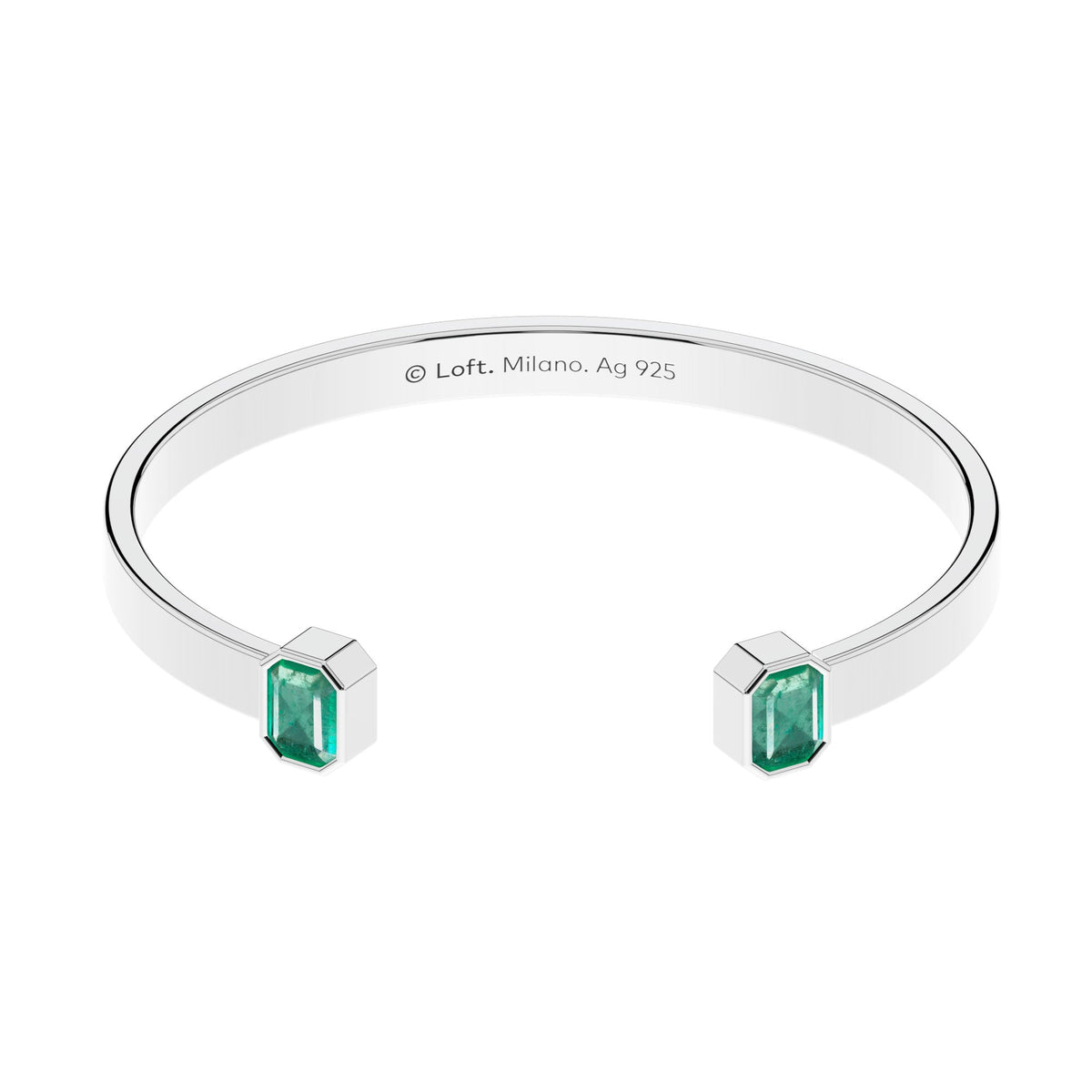 Milano Cuff Bracelet – Emerald in a white finish (sterling silver or 18k white gold)
