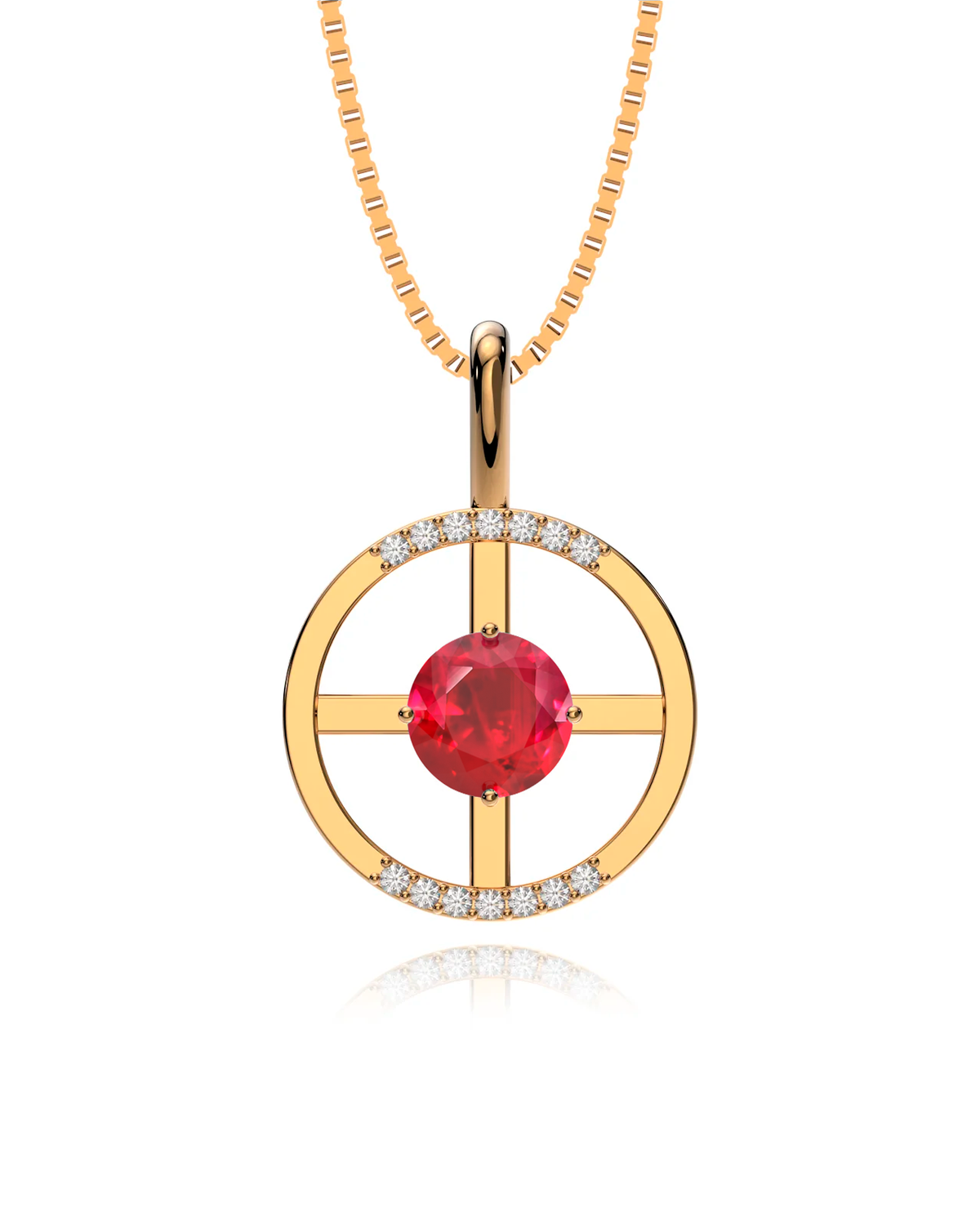 Arc Necklace – Ruby + Diamonds in yellow gold-plated silver or 18k gold