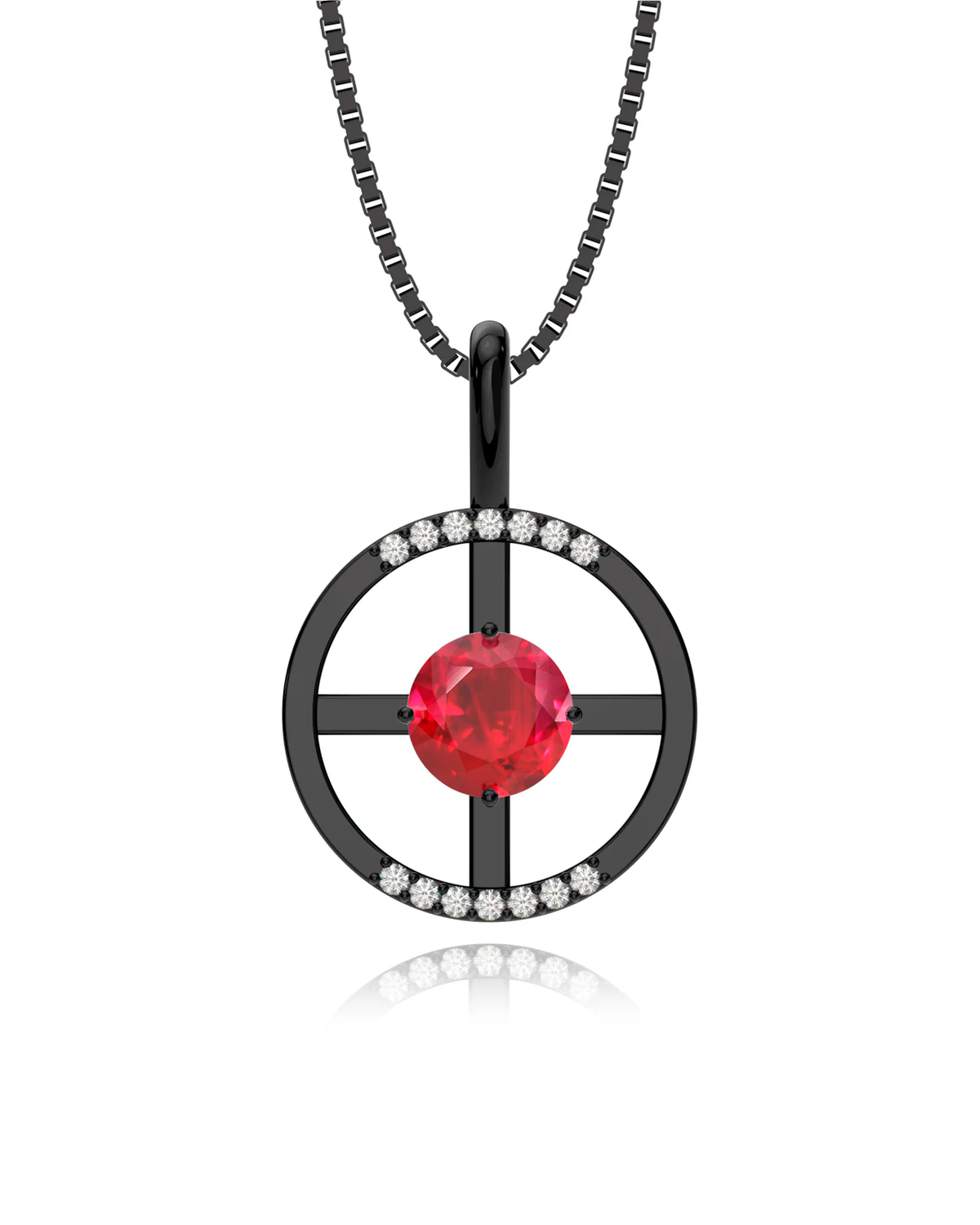 Arc Necklace – Ruby + Diamonds in black rhodium-plated silver
