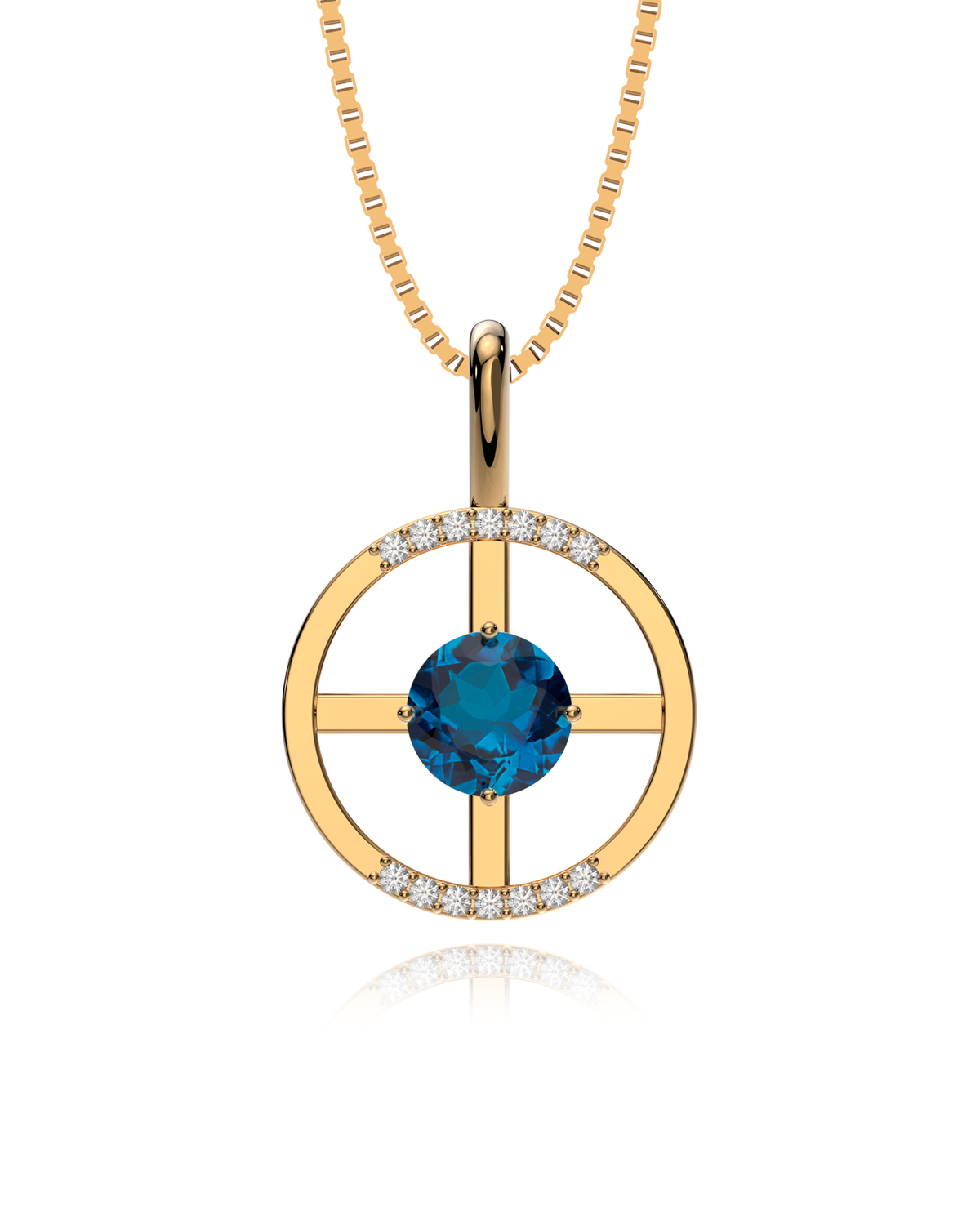 Arc Necklace – London Blue Topaz + Diamonds in yellow gold-plated silver or 18k gold