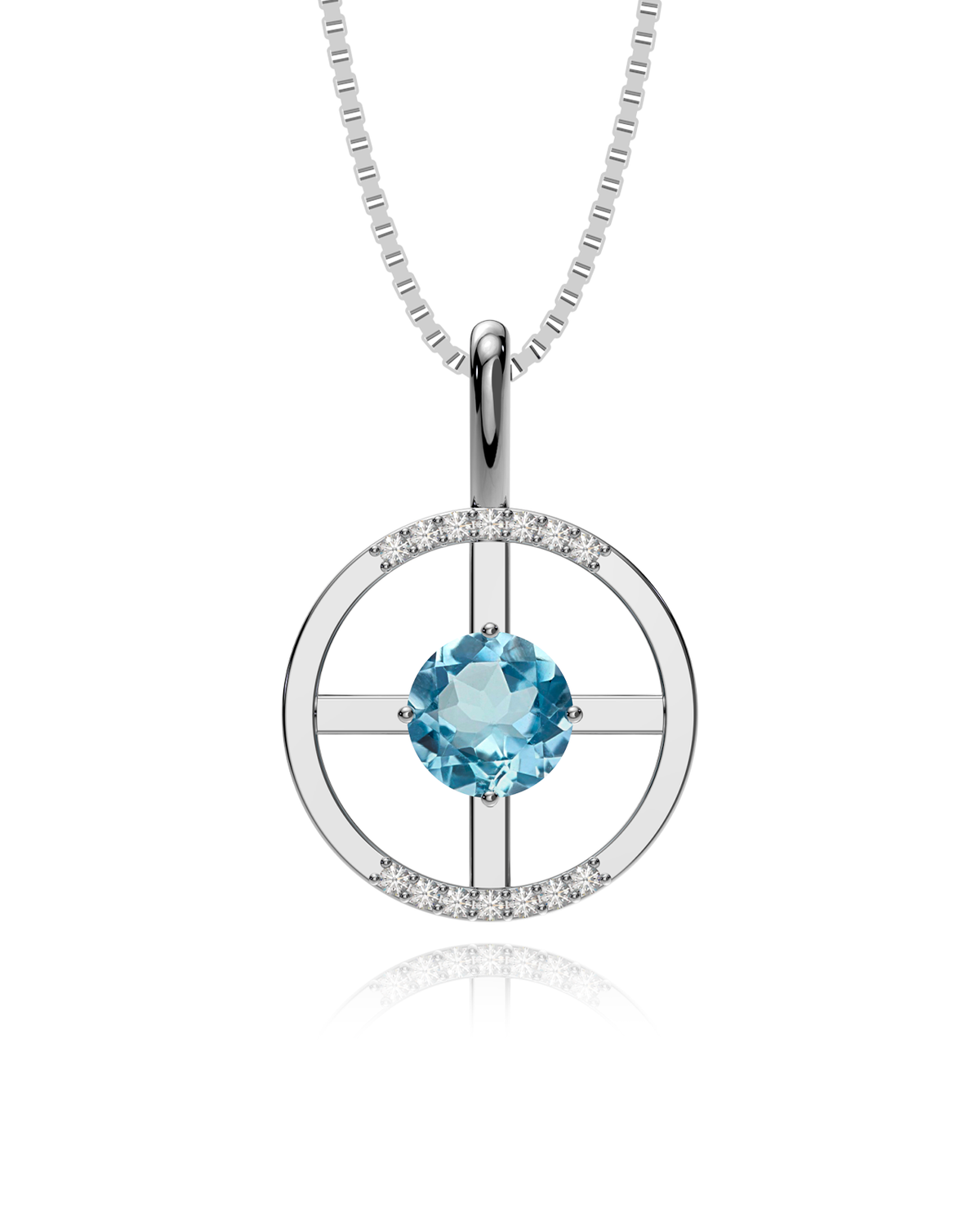 Arc Necklace – Sky Blue Topaz + Diamonds in a white finish (sterling silver or 18k white gold)
