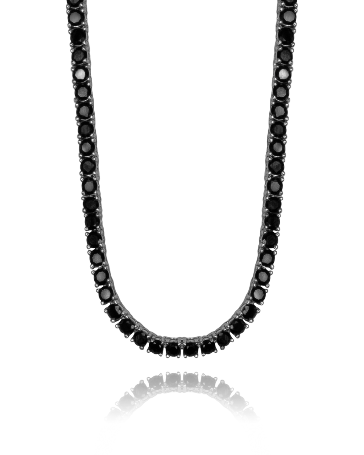 Black Spinel Tennis Necklace in white rhodium-plated silver