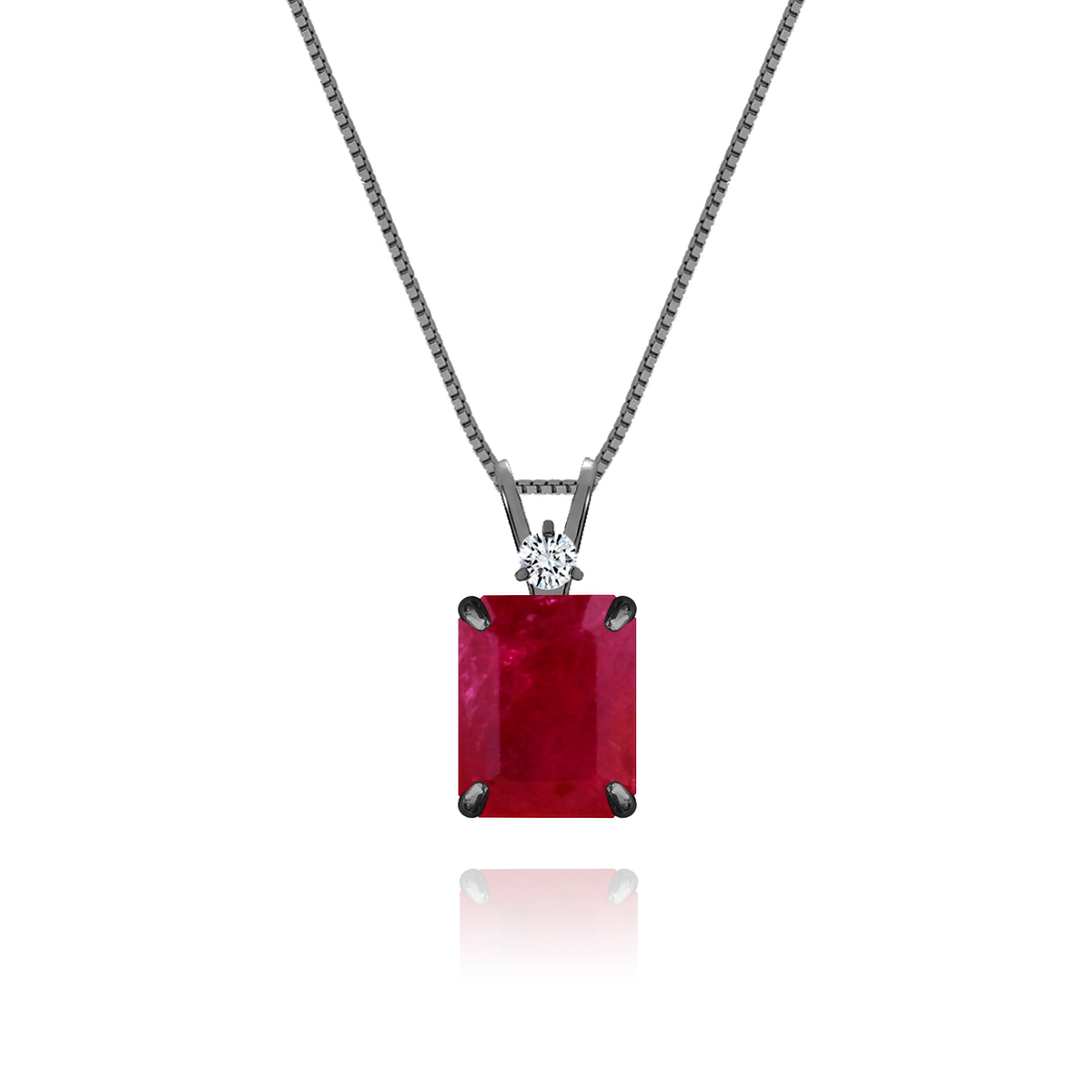 Ruby + Diamond Necklace in black rhodium-plated silver or black rhodium-plated 18k white gold