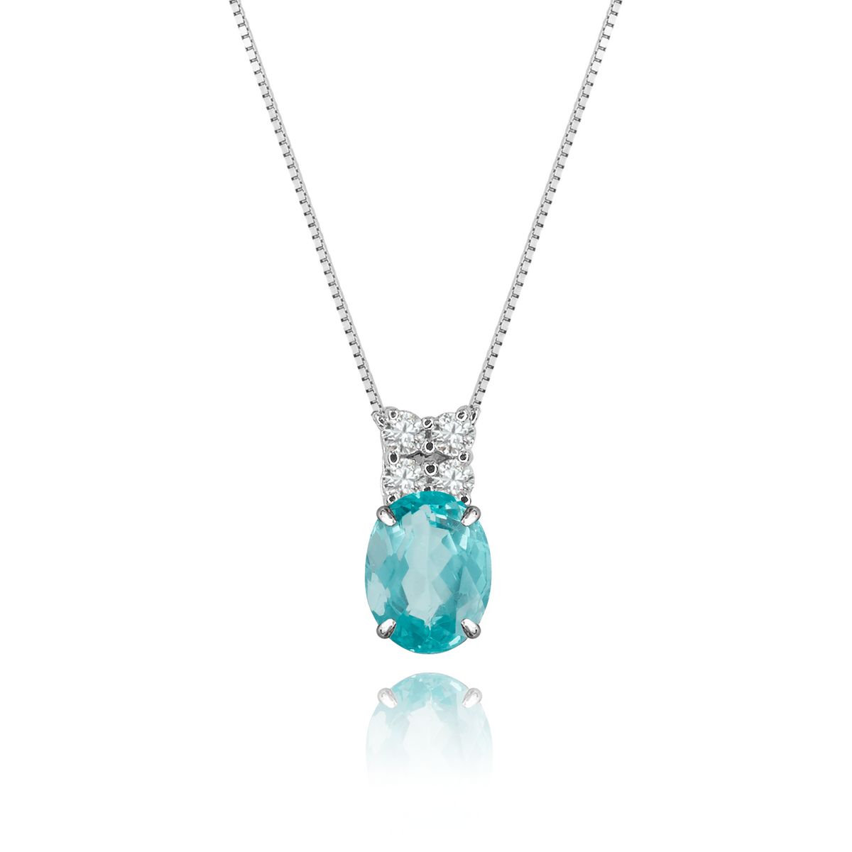 Apatite + 4 Diamonds Necklace in a white finish (sterling silver or 18k white gold)
