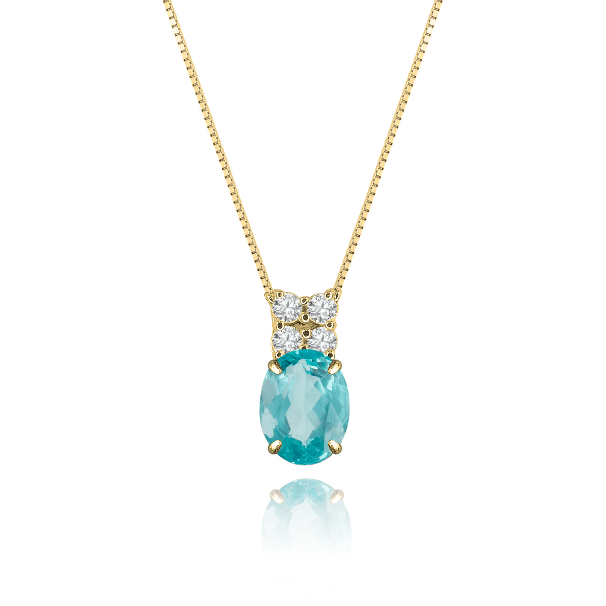 Apatite + 4 Diamonds Necklace in yellow gold-plated silver or 18k gold