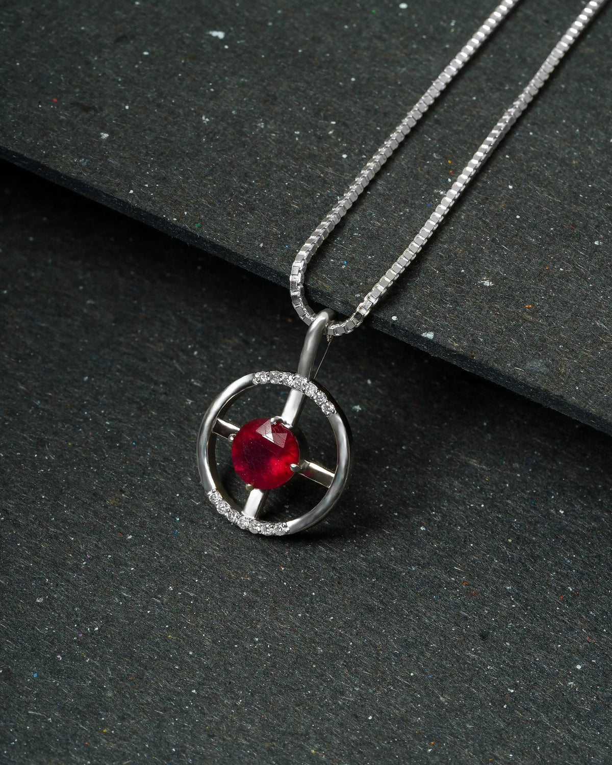 Arc Necklace – Ruby + Diamonds – view 2