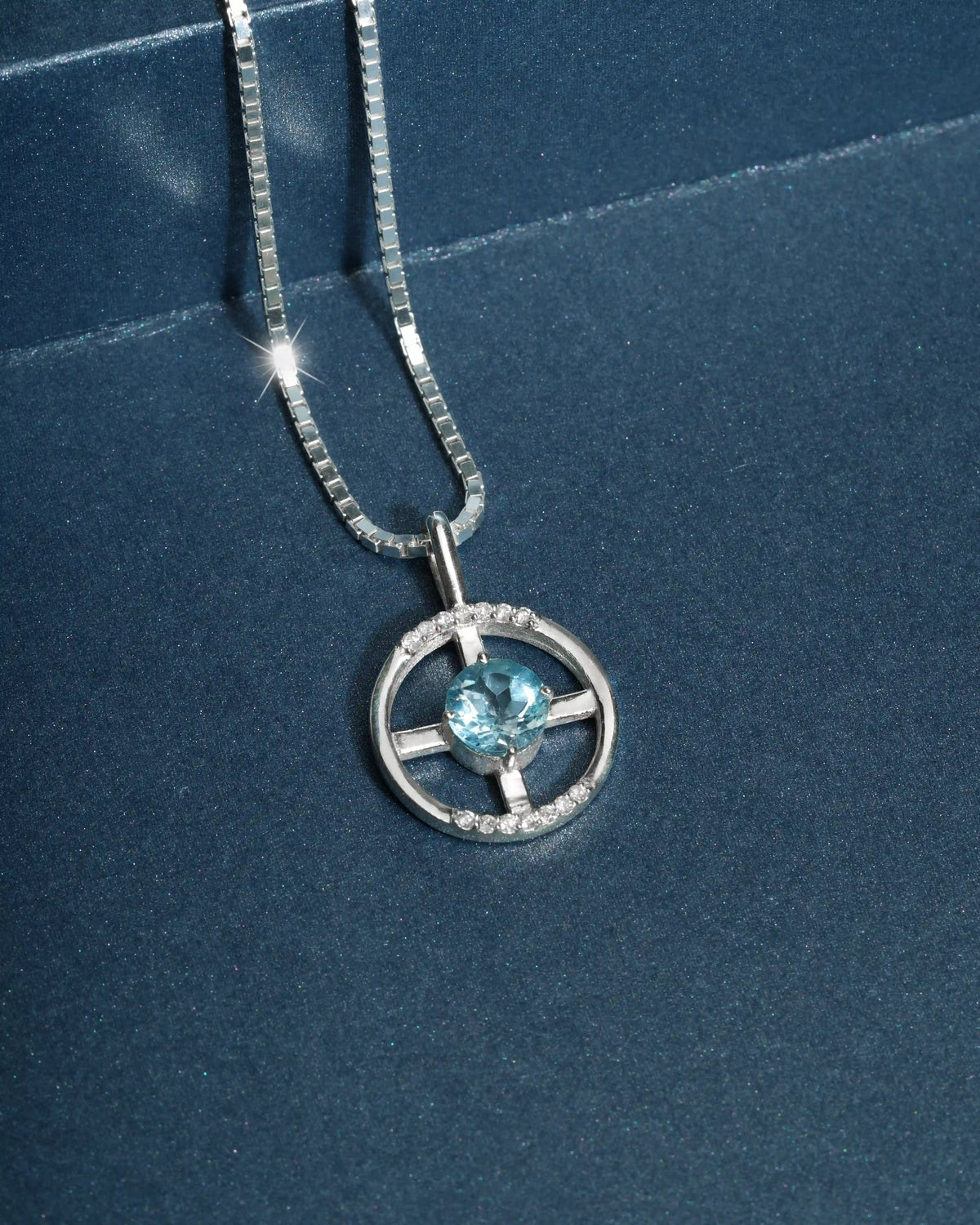 Arc Necklace – Sky Blue Topaz + Diamonds – view 2