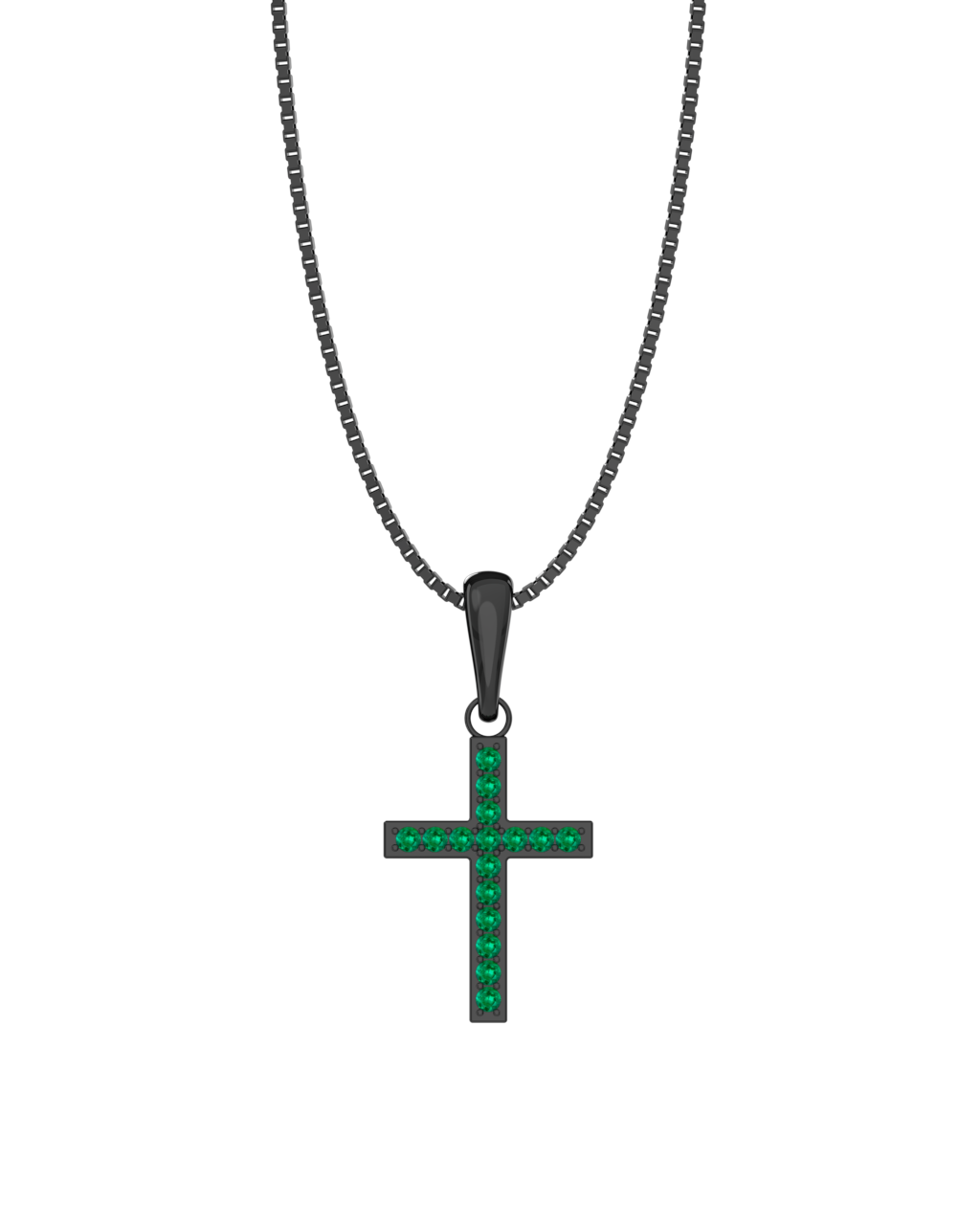 Emerald Cross Necklace in black rhodium-plated silver or black rhodium-plated 18k white gold