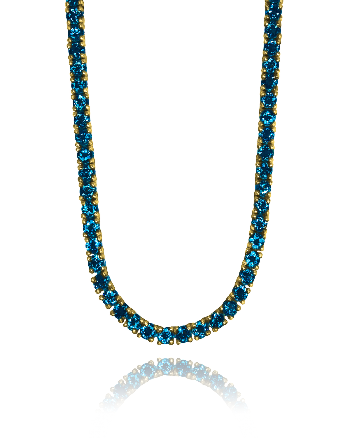 London Blue Topaz Tennis Necklace in yellow gold-plated silver