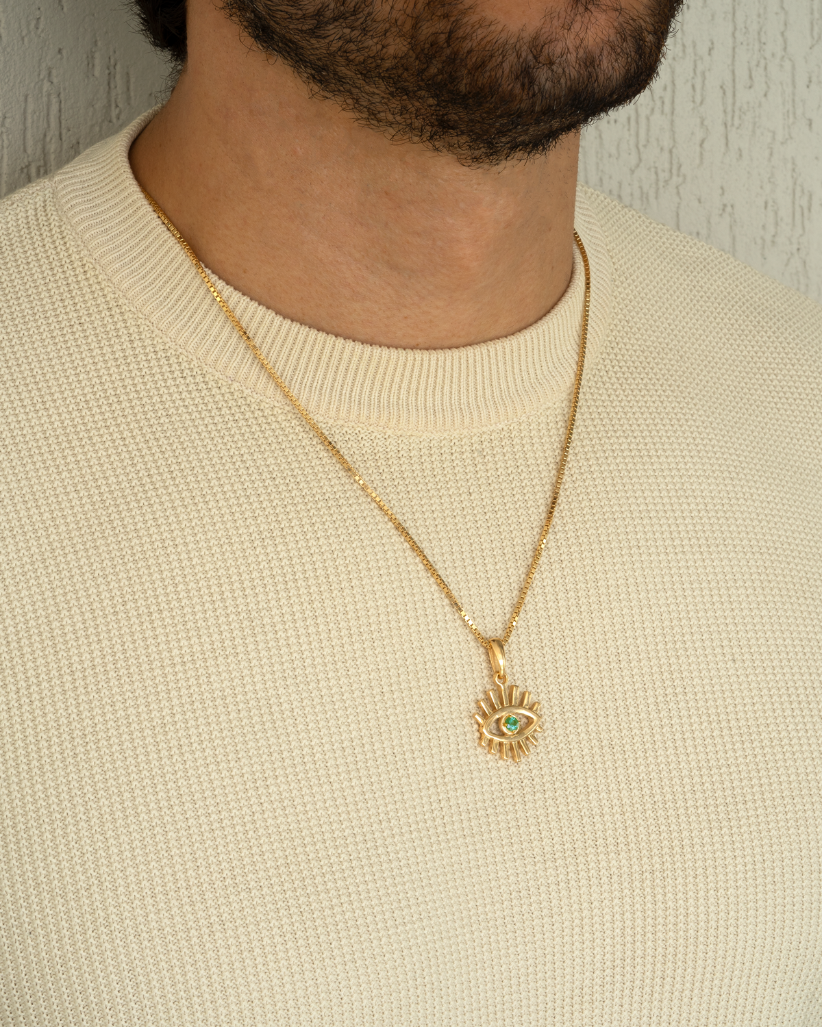 Sun Evil Eye Emerald Necklace – worn by a model