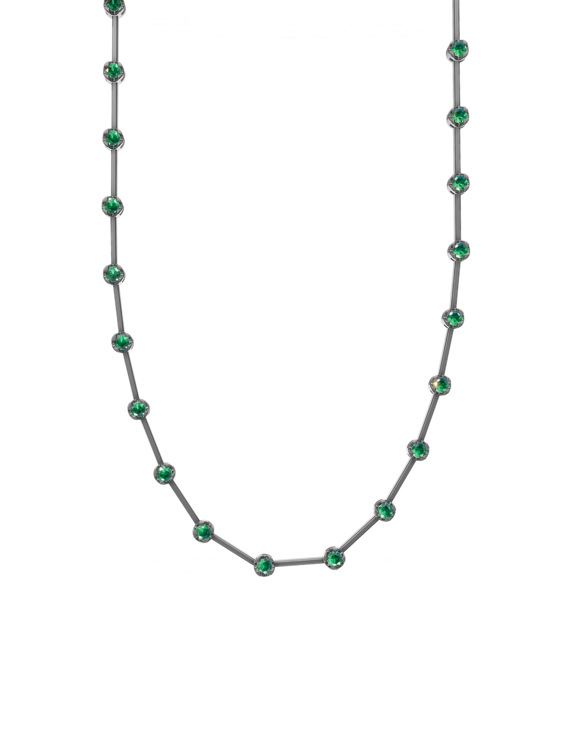 Emerald Knife-Edge Tennis Necklace 2mm 3pts in black rhodium-plated silver