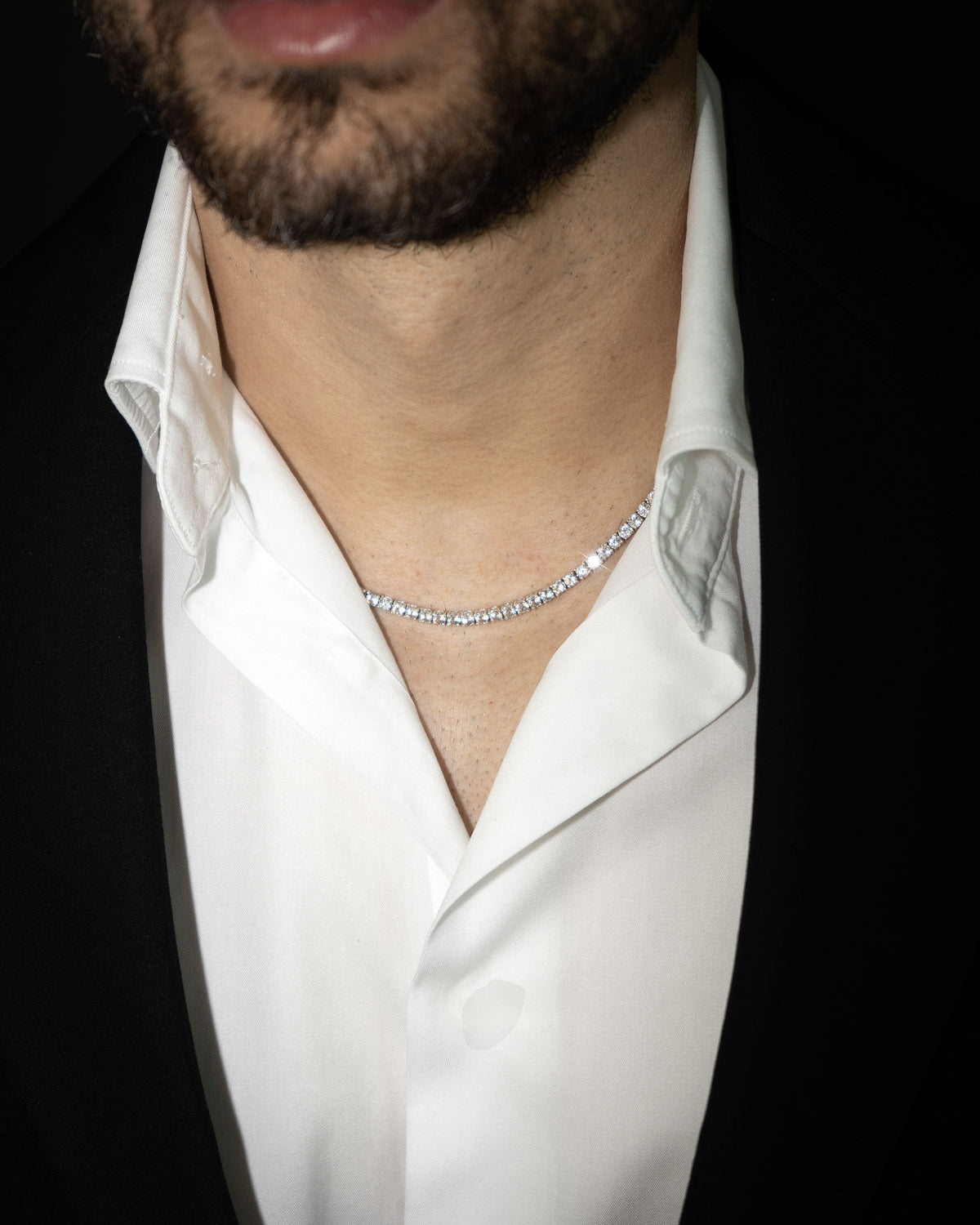 White Topaz Tennis Necklace – worn by a model