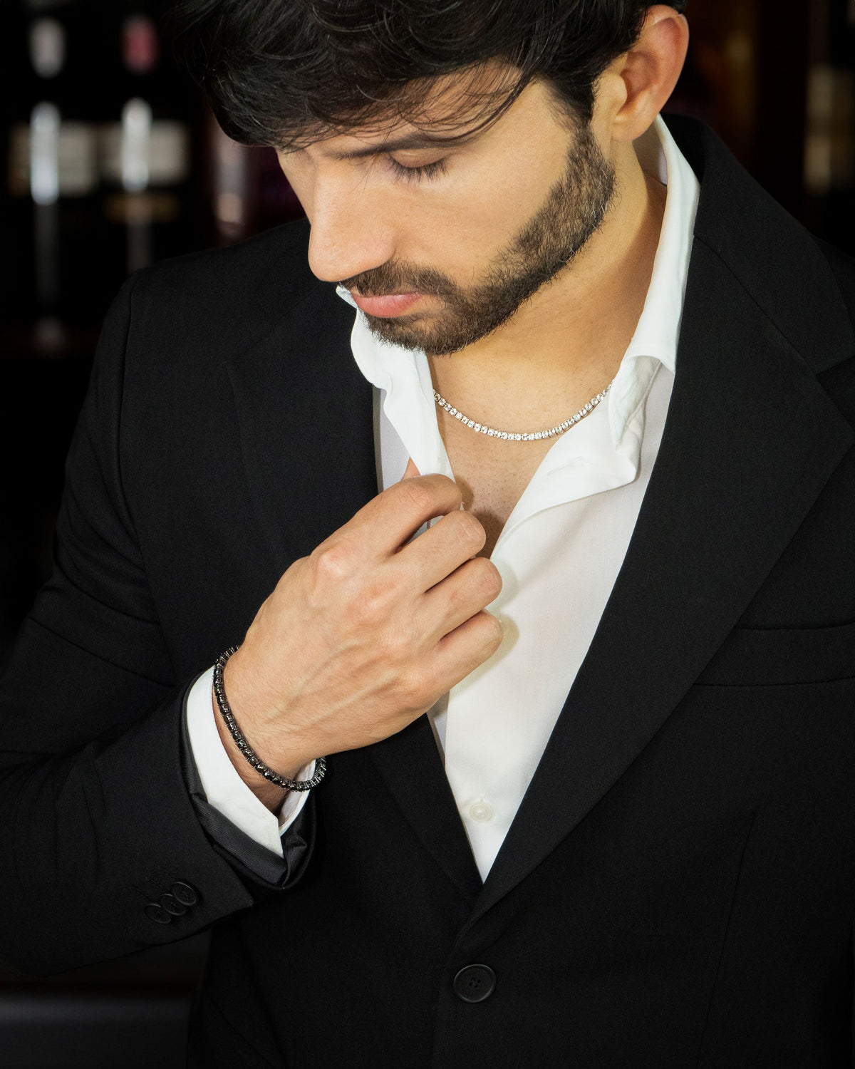 White Topaz Tennis Necklace – worn by a model – view 4