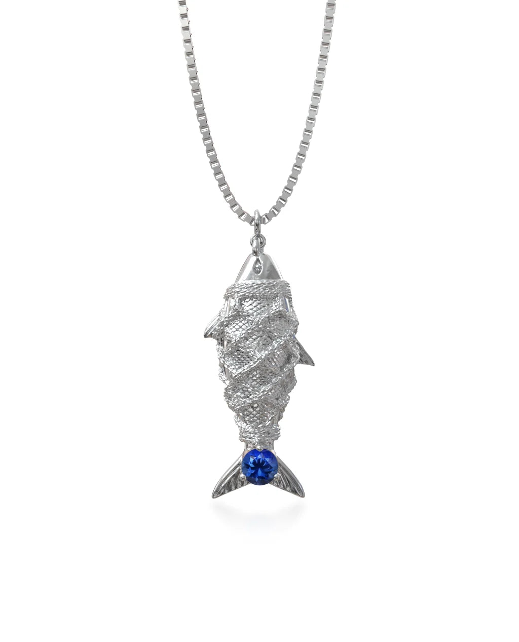 Sardine Necklace – Sapphire in a white finish (sterling silver or 18k white gold)