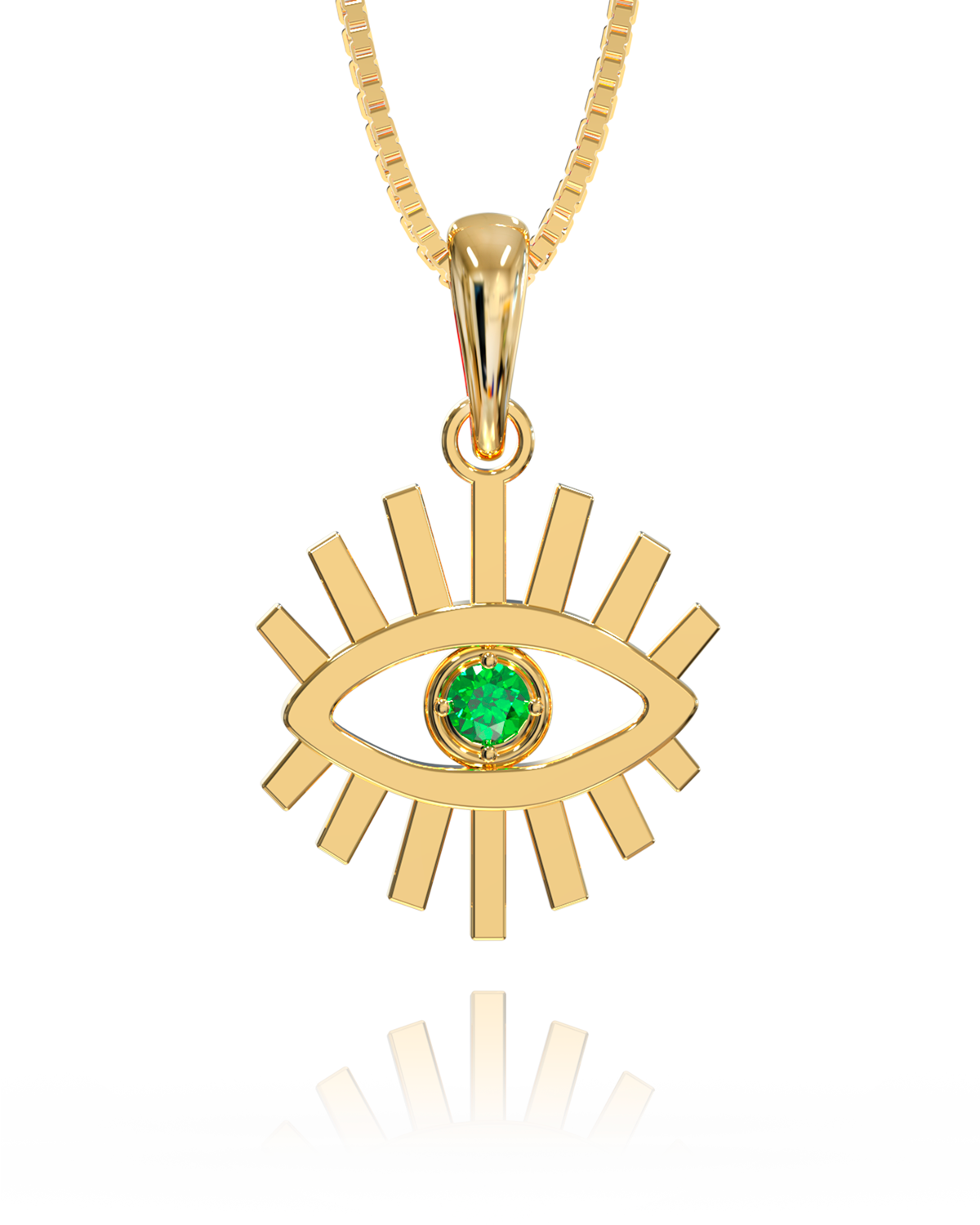 Sun Evil Eye Emerald Necklace in yellow gold-plated silver or 18k gold