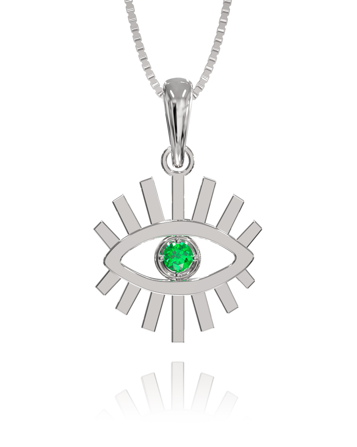 Sun Evil Eye Emerald Necklace in a white finish (sterling silver or 18k white gold)