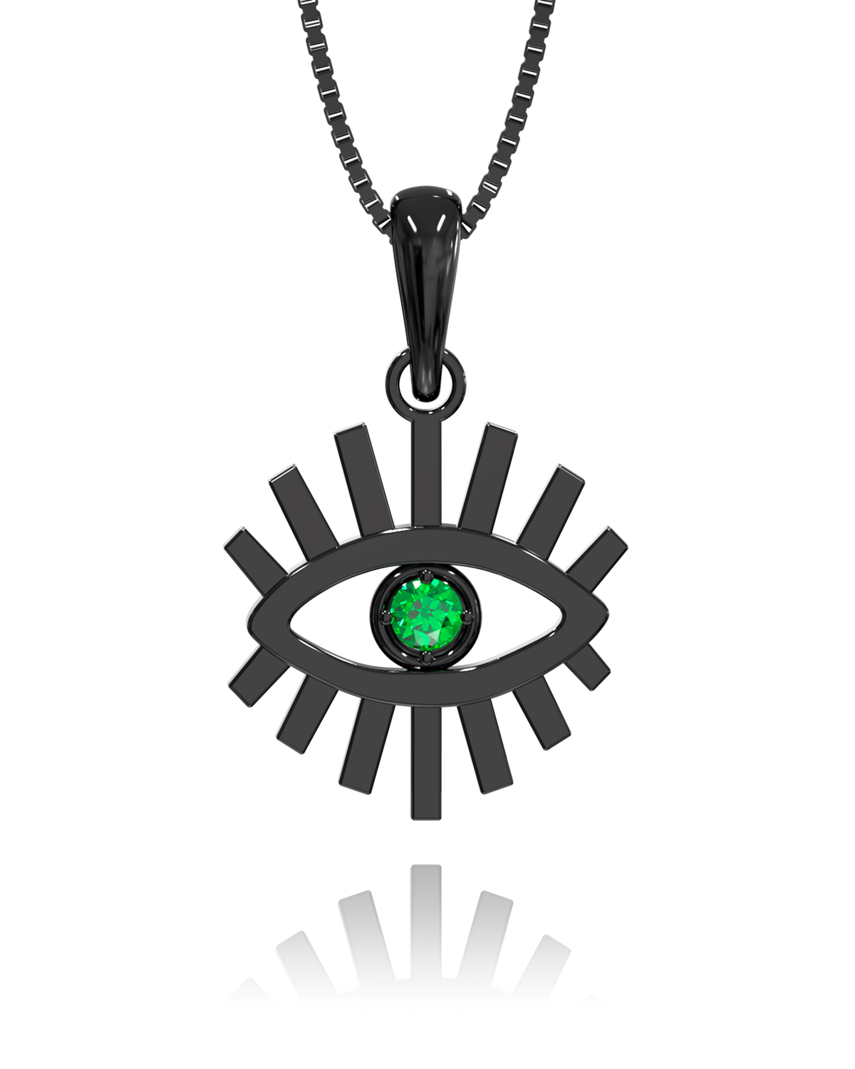 Sun Evil Eye Emerald Necklace in black rhodium-plated silver