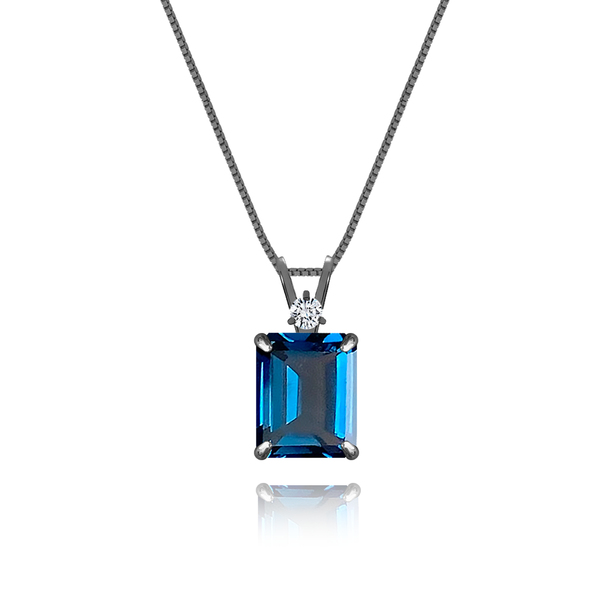 London Blue Topaz + Diamond Necklace in black rhodium-plated silver