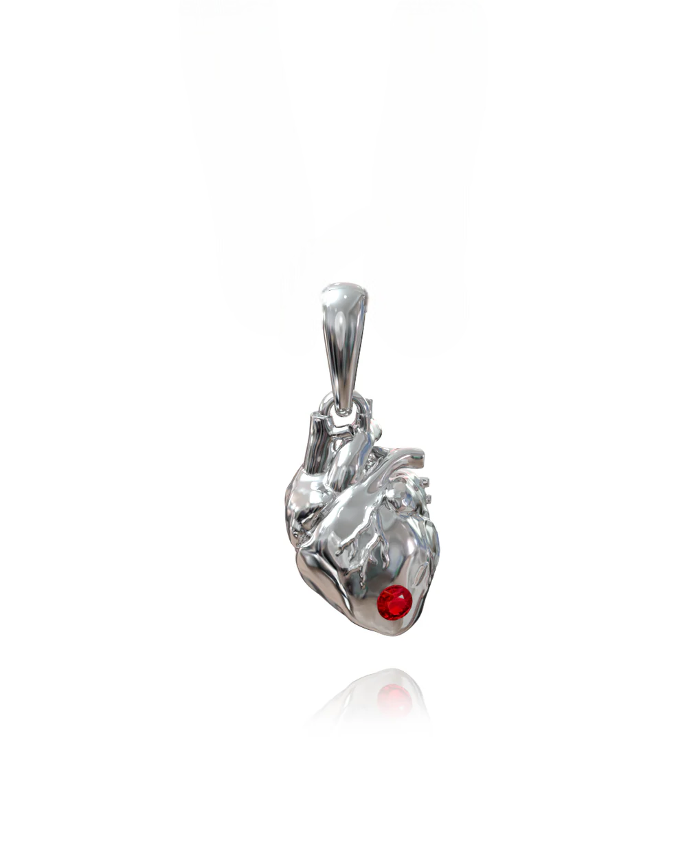 Heart Pendant – Ruby in a white finish (sterling silver or 18k white gold)