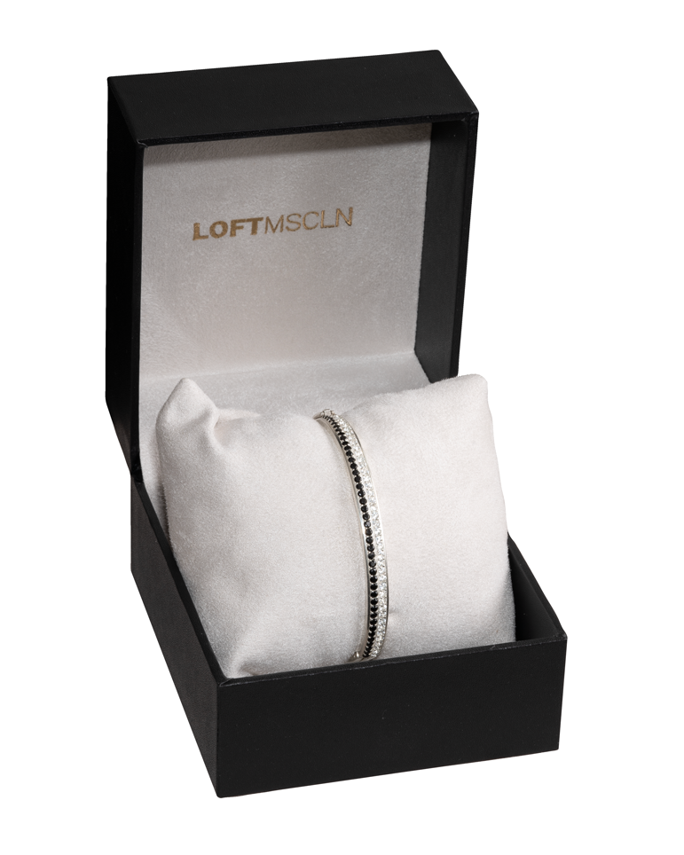 Firenze Bracelet – Black & White in its Loft Masculino black leather jewelry case