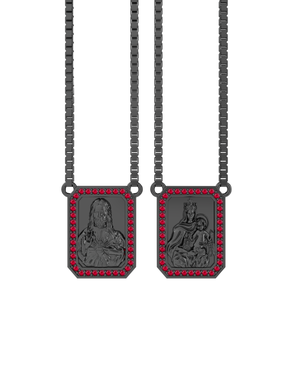 Frame Scapular Necklace – Ruby in black rhodium-plated silver