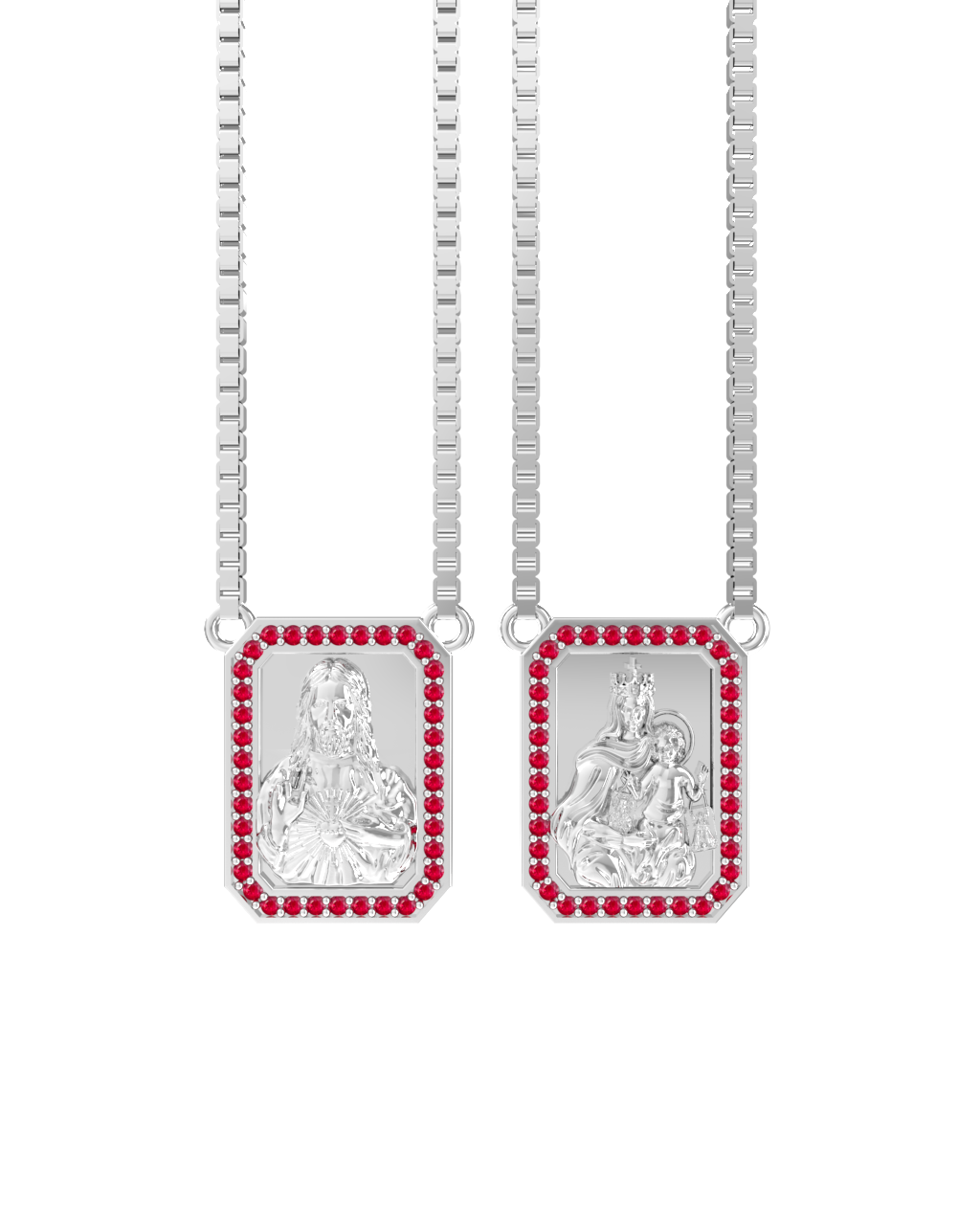 Frame Scapular Necklace – Ruby in a white finish (sterling silver or 18k white gold)
