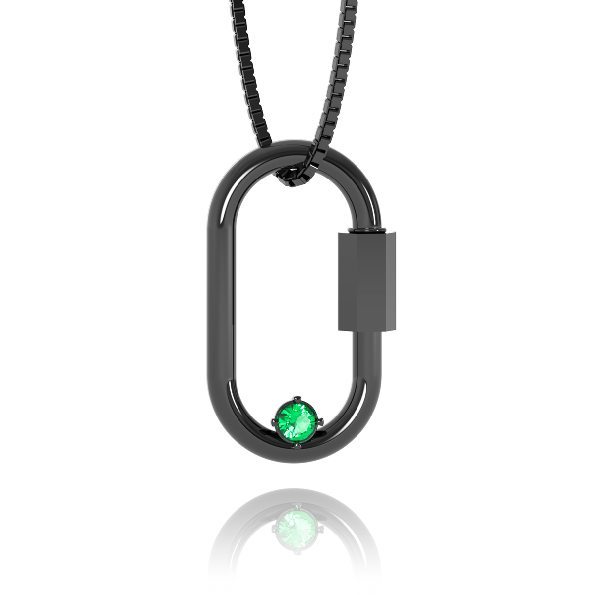 Carabiner Necklace – Emerald in black rhodium-plated silver