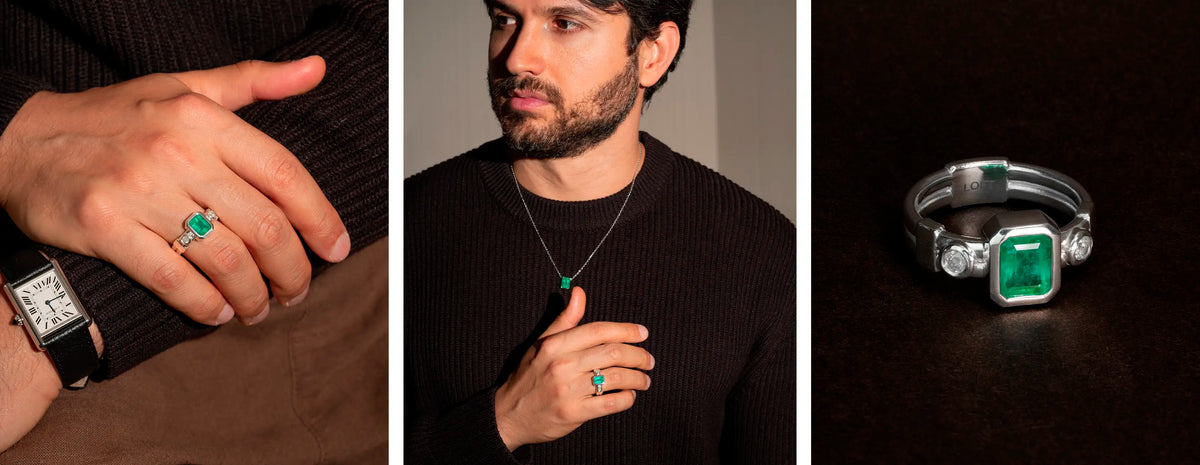 Loft Masculino Tokyo ring with emerald and diamonds – banner