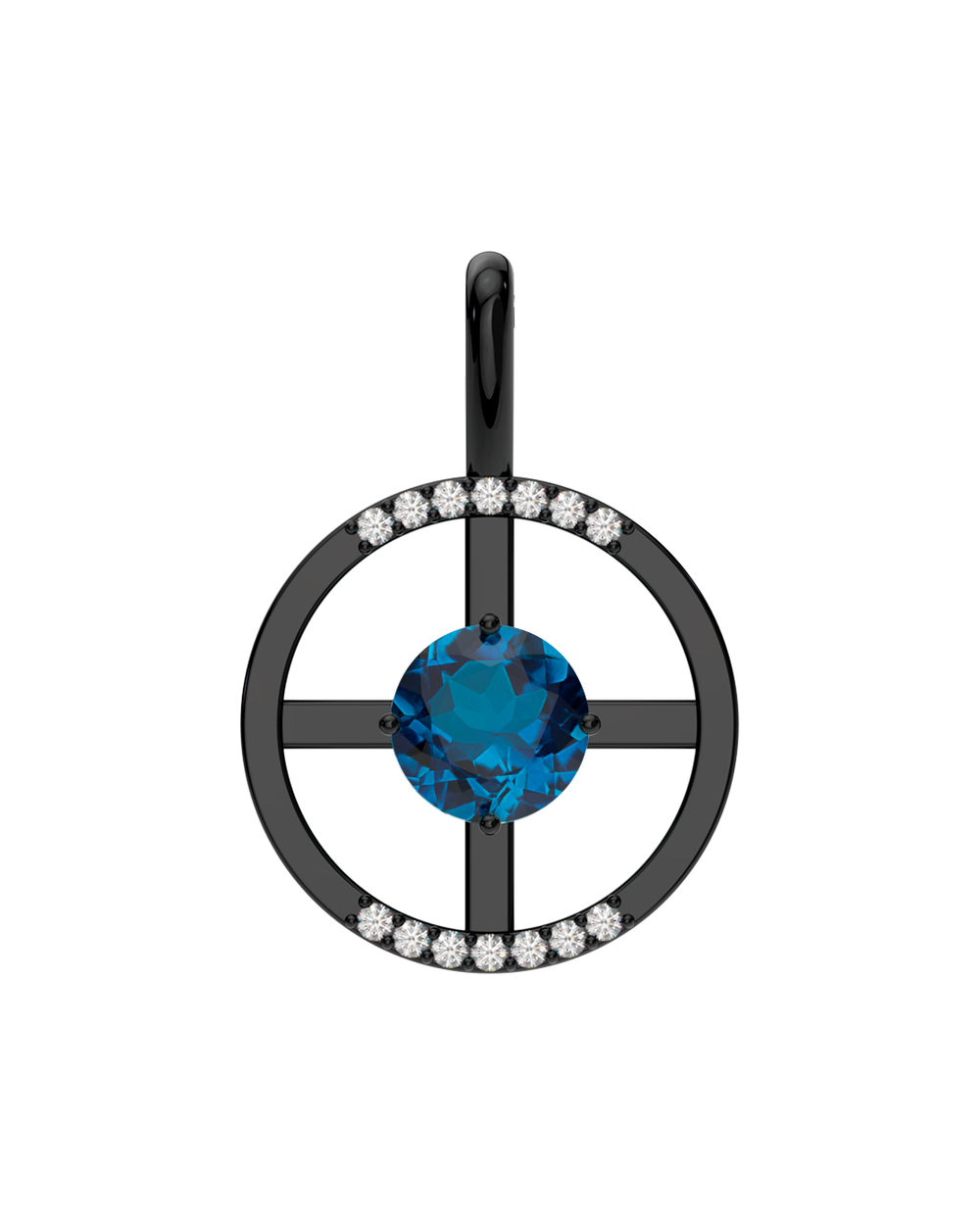 Arc Pendant – London Blue Topaz + Diamonds in black rhodium-plated silver